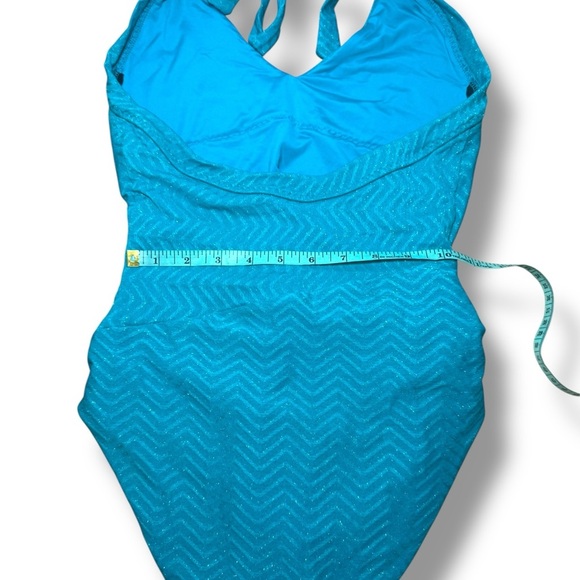 Trina‎ Turk Blue One-Piece Swimsuit with Sparkly Chevron Pattern Sz 6 EUC - Picture 9 of 13